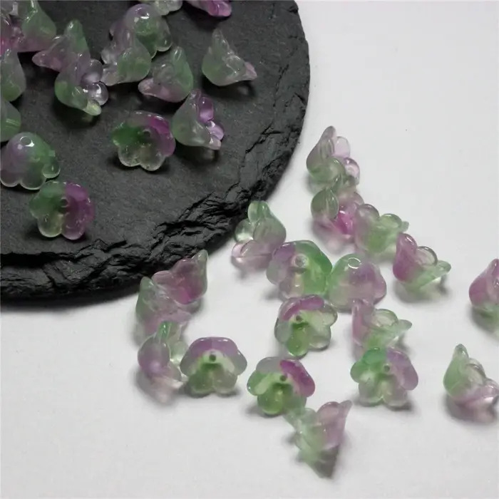 30 pièces/lot de perles colorées en forme de fleur de trompette, perles en verre pour la fabrication de bijoux, épingle à cheveux, accessoires de bricolage faits à la main