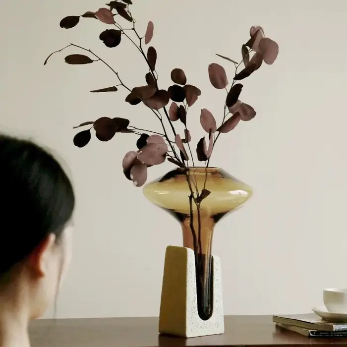 Vase en verre vintage, arrangement floral de luxe, ornement, présentoir de fleurs de luxe léger pour buffet, décoration esthétique pour salon et maison