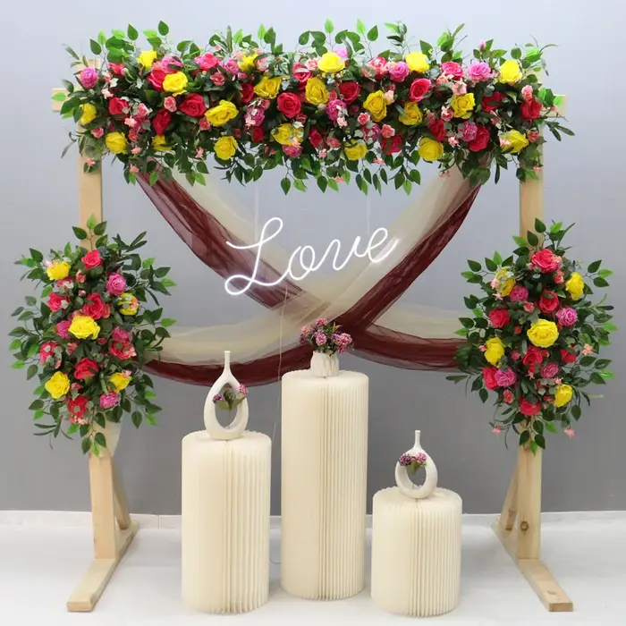 Guirlande de fleurs artificielles feuilles d'olivier et roses