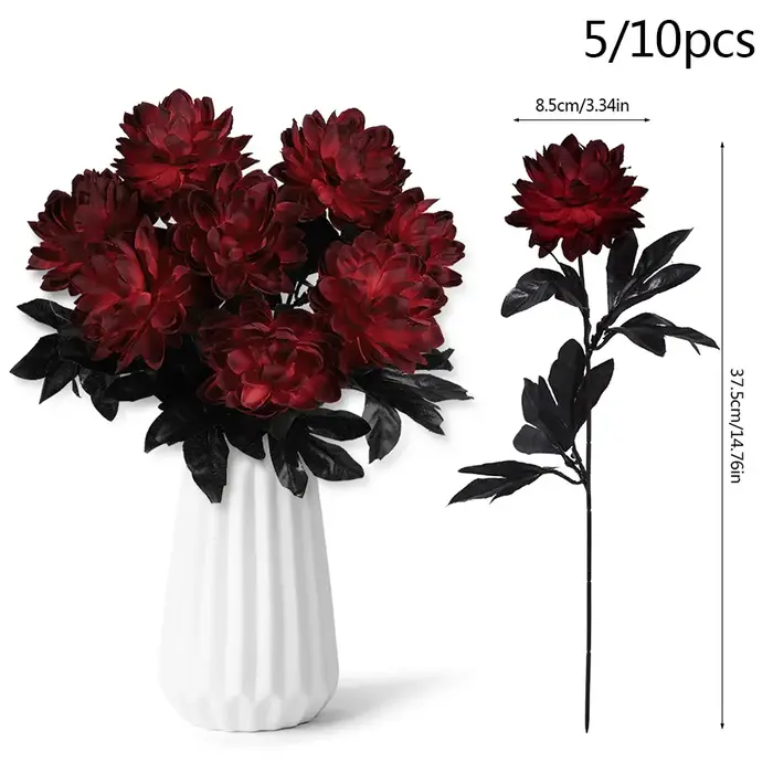 5/10 pièces de fleurs artificielles Dahlia Bourgogne noires