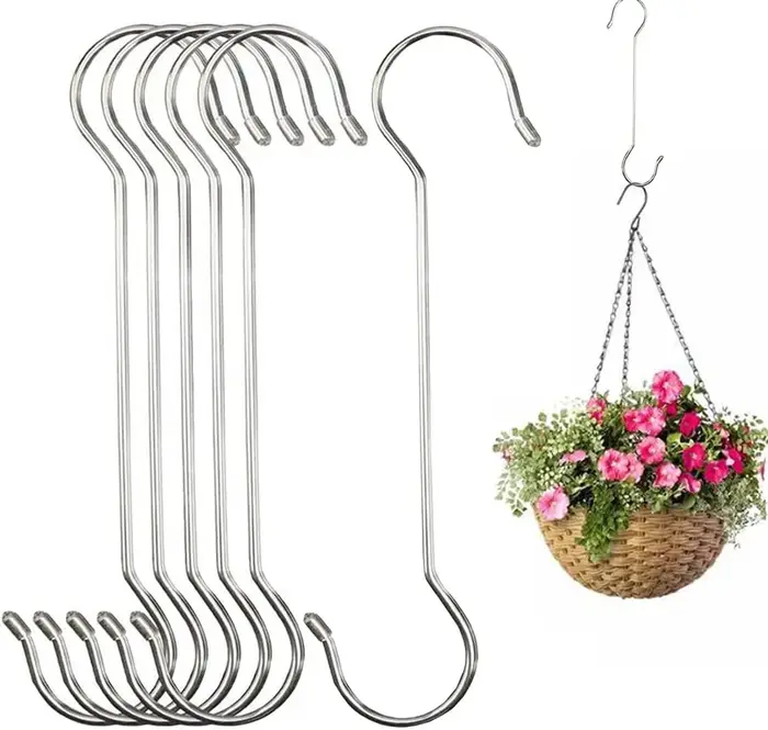 Lot de 6 crochets S extra larges et robustes pour plantes d'extérieur - pour paniers, mangeoires à o