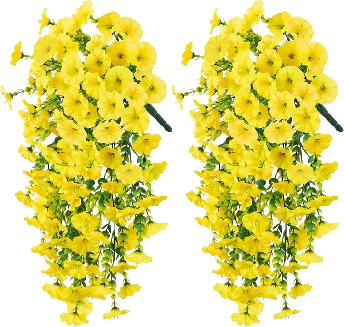 Fleurs artificielles suspendues pétunia en soie, fausses fleurs résistantes aux UV, plantes suspendu