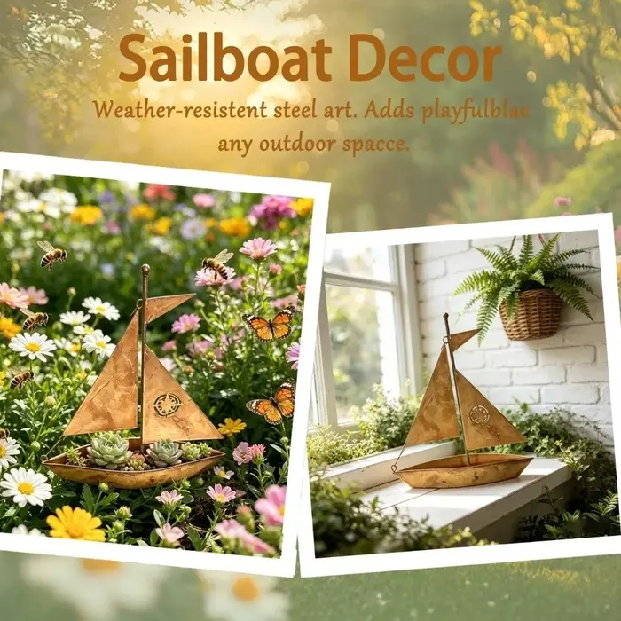 Pot de fleurs rustique en forme de voilier, pot à succulentes vintage nautique fait main en métal, résistant aux intempéries et antirouille, jardinière en forme de bateau