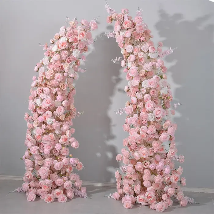 Arche florale en corne de Rose Rose, fleurs artificielles, réalistes, réception de mariage, annivers