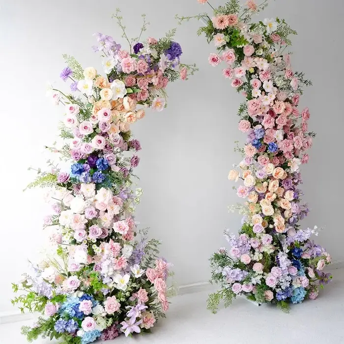 Violet Rose Rose pivoine verdure fleur rangée mariage toile de fond corne arc Arrangement Floral Banquet événement fête scène décorations