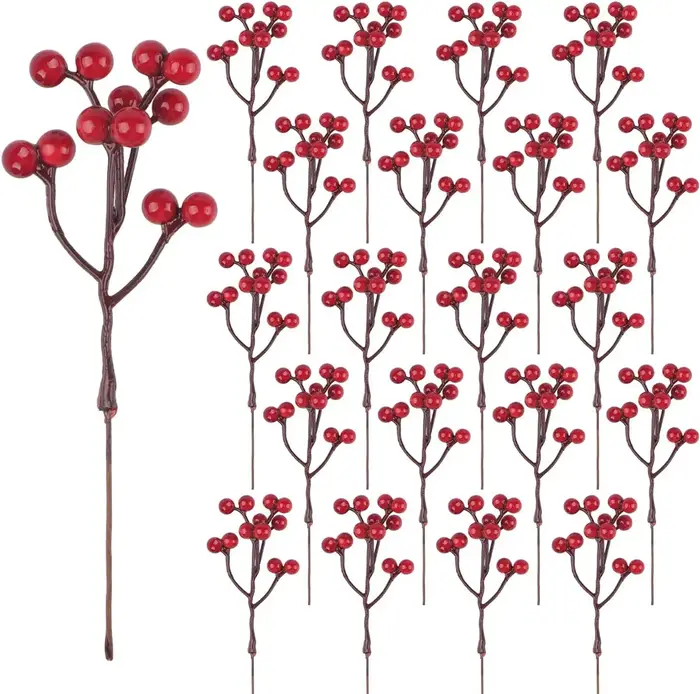 Artificialplant Houx Petit Fruit Rouge Nouvel An Noël Accueil salon Mariage bricolage cadeau Décor F