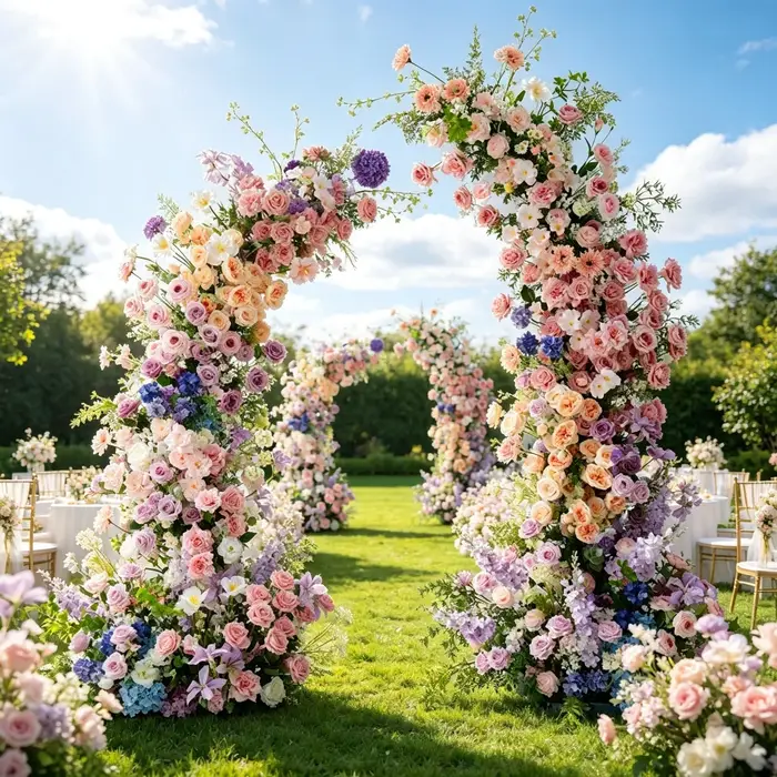 Arche de fleurs artificielles Uflower rose et violette pour mariage