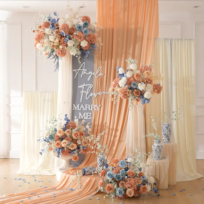Angela Flower A9048 Arrangement Floral suspendu bleu Orange pour toile de fond de mariage passerelle allée sol fleur rangée fenêtre affichage