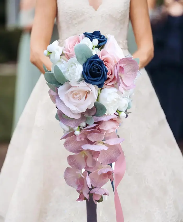 YeeNanee-Bouquets de Patients en Cascade Rose et Bleu