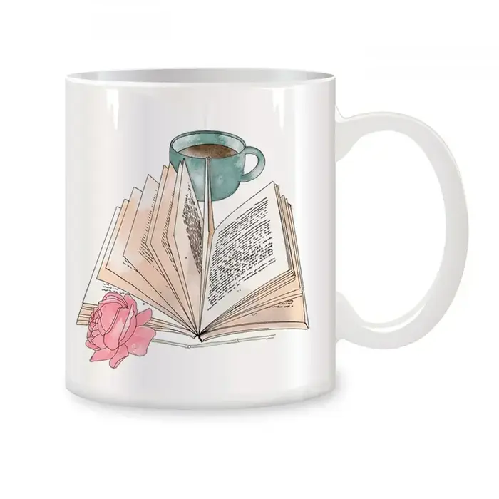 Tasse à café originale en céramique motif livre et fleur, pour thé, bière, voyage, cadeau personnali