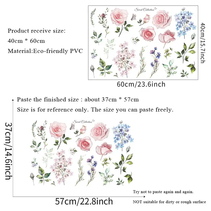 Autocollants muraux en forme de feuilles de fleurs fraîches