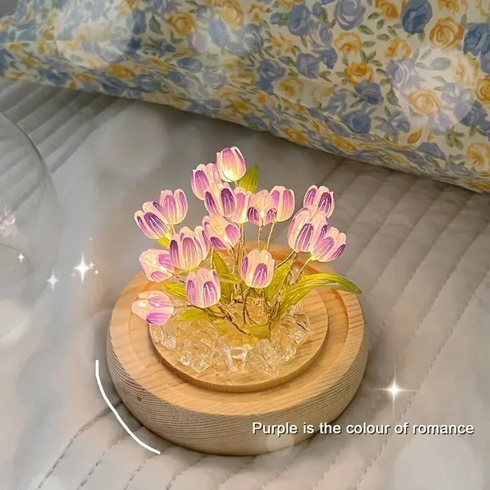 Veilleuse LED en forme de fleur de tulipe artificielle faite à la main