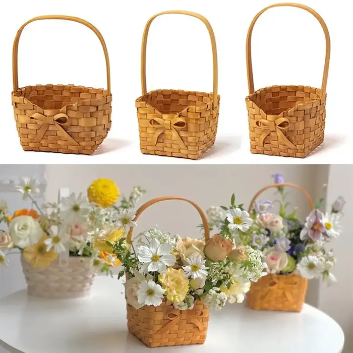 Panier de fleurs de mariée en rotin de saule