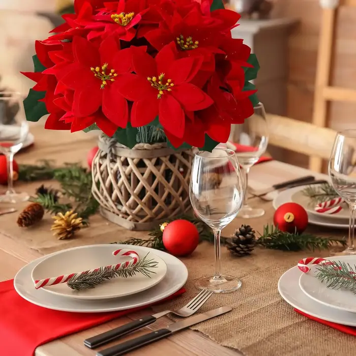 Bouquet de fleurs de Poinsettia artificielles à 5 têtes