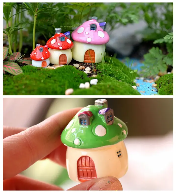 Accessoires de jardin féerique, 4 tailles, ornement de champignon Miniature, Statue, Pot de plante, 