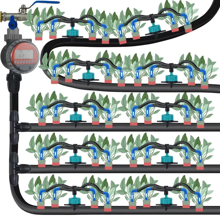 Système d'arrosage automatique de jardin, Irrigation goutte-à-goutte à 4 voies, 3/5mm, transmetteur 