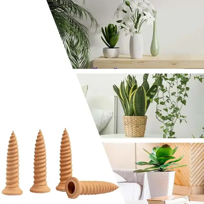 Piquets d'arrosage de plantes en terre cuite, 4X, Abreuvoir décoratif automatique en forme de vis, Piquets d'arrosage de jardin en argile