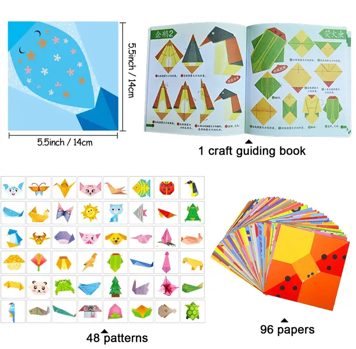 Kit d'origami avec 30/96 feuilles de papier et livre de guide