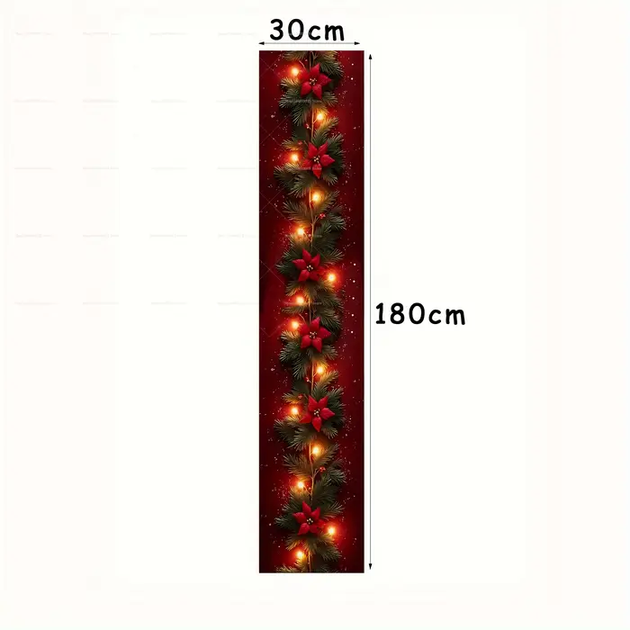 Chemin de Table lumineux en forme de branche de pin, fleur de noël, fond rouge imprimé avec branches