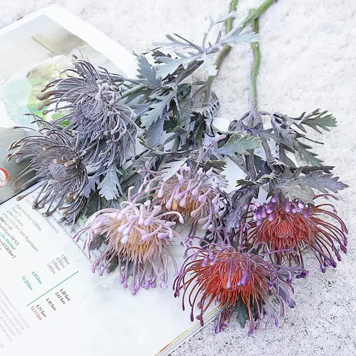 Fleurs artificielles Branche Courte Crabe Griffe 2 Fourche Pincushion Festival Guirlande Vase Accueil Salle De Mariage Décoration Faux Plantation Pro