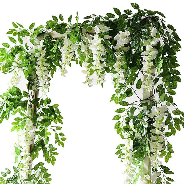 2 pièces 7ft guirlande de fleurs de soie artificielles glycine fleur vigne couronne de fleurs guirla