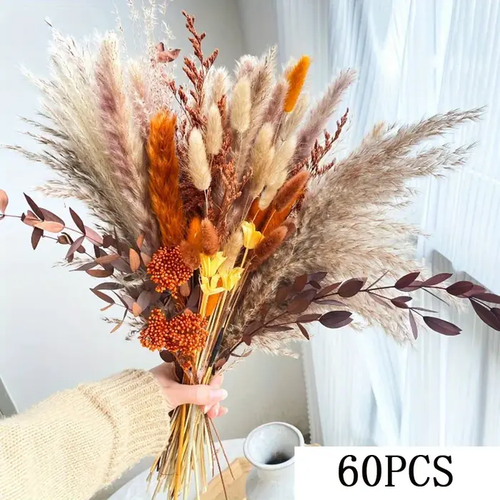 Nature Orange Reeds Pampas Herbe Automne Maison Fleurs Séchées Arrangements Décoration Réels Florals