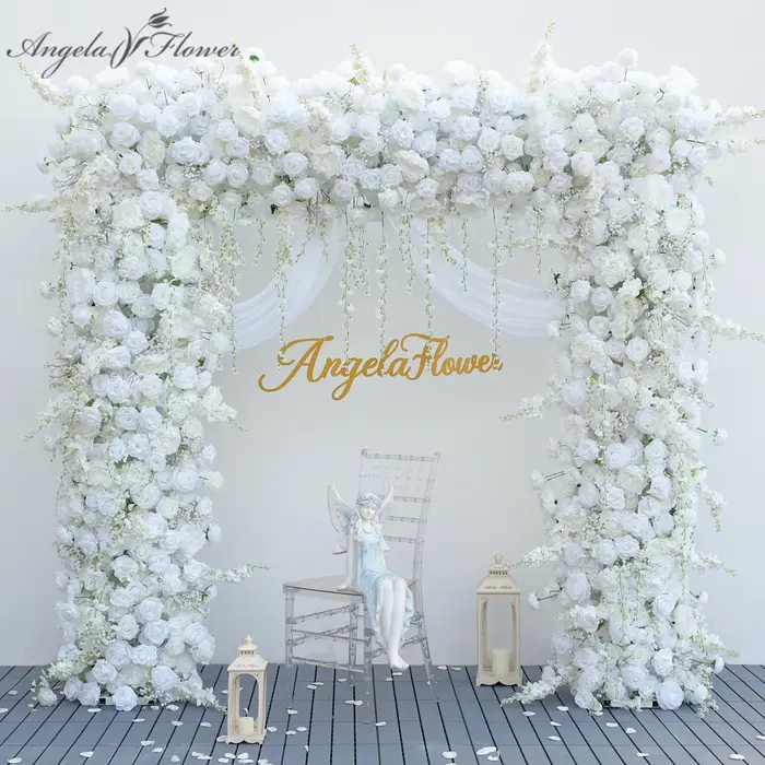 A8873 blanc Delphinium suspendu glycine florale arrangements artificiels toile de fond de mariage décoration fleur arc pour la cérémonie
