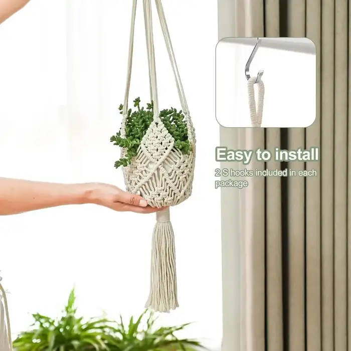 Porte-plante en macramé fait main en corde de coton