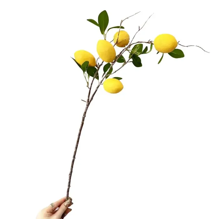 Branche de citron artificielle à feuilles vertes, fausse branche de citron de luxe, fruits de citron