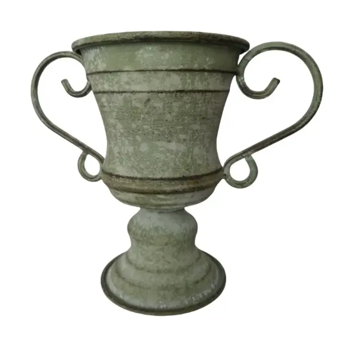 Pot de fleurs trophée à bouche ronde à double oreille, pot de plantes en fer vintage, conteneur de f