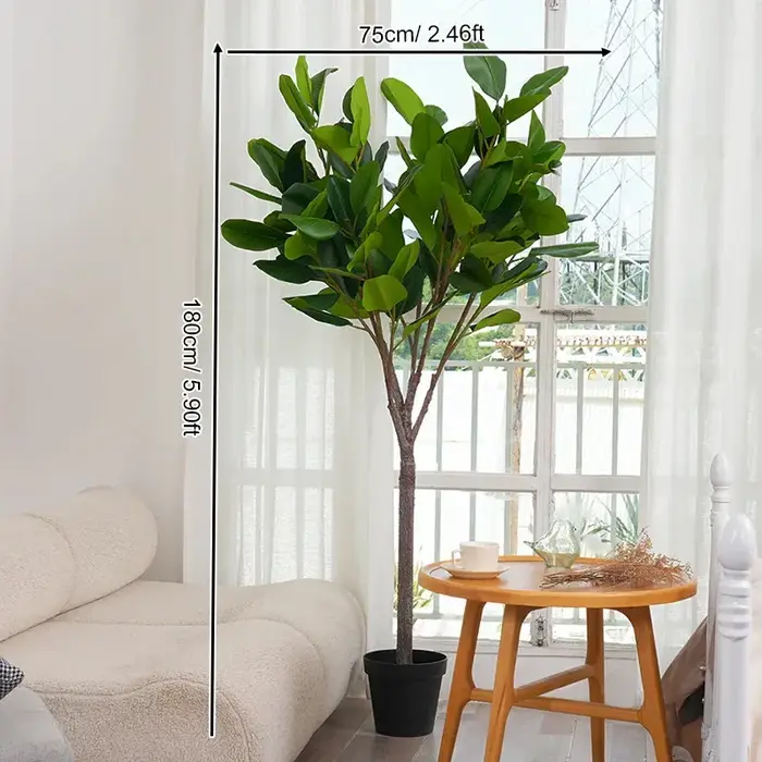 5.9ft Grand Artificiel Real Touch Vert Arbre En Caoutchouc avec Pot Plantes D'intérieur Accueil PRBalcony Décoration H209722-2097