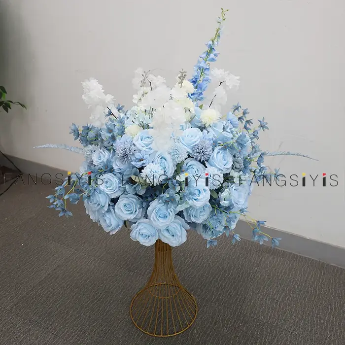 Bébé bleu rose delphinium grande boule de fleurs centre de Table événement décor de mariage route plomb artificiel Arrangement Floral Bouquet