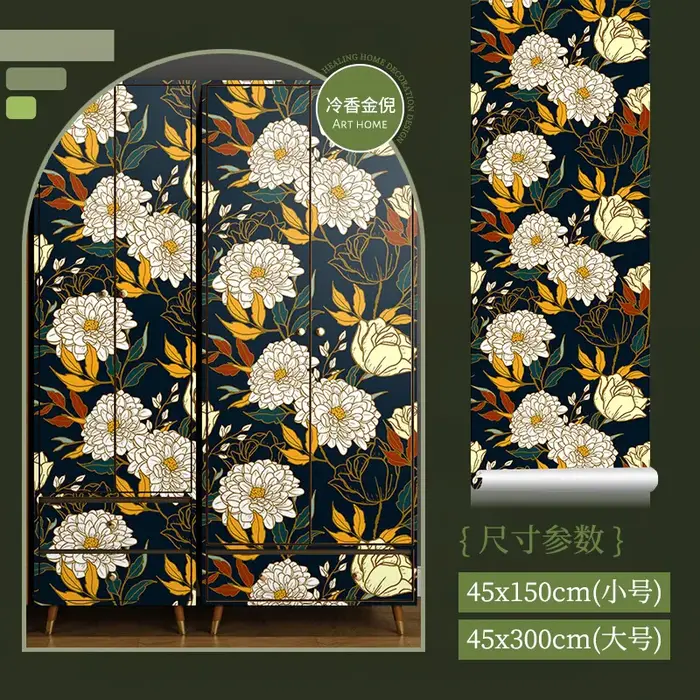 Papier peint adhésif pour motifs de plantes murales, vinyle résistant à l'humidité pour porte d'armo