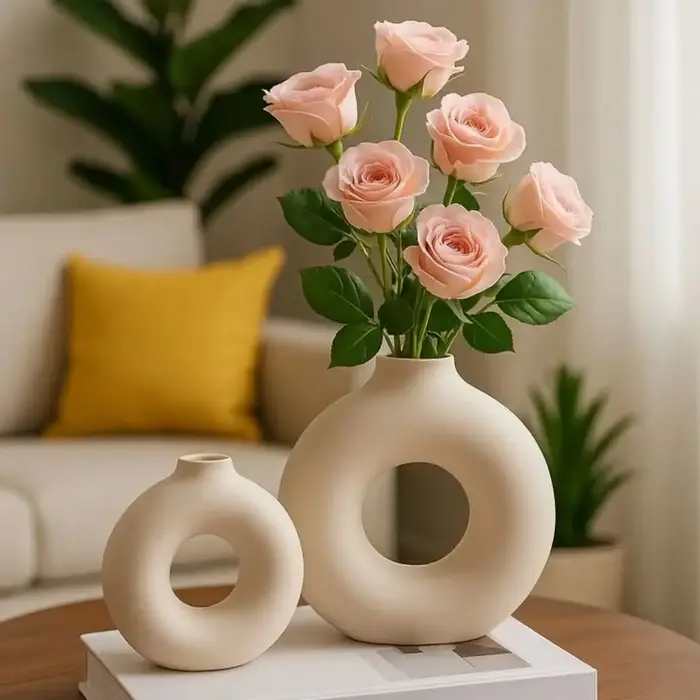 Bouquet de fleurs artificielles en soie rose pâle de 30 cm, 5 grandes têtes et 4 bourgeons, fleurs a
