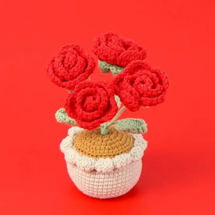 Fil Crochet4Artificial Rose plante en pot cadeau de saint valentin décoration de mariage décor à la maison accessoire de photographie