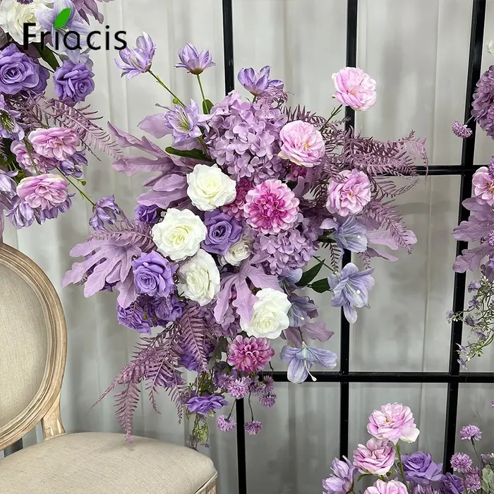 Série violette pivoine Rose jacinthe fleur artificielle rangée suspendue fleur fête de mariage fond 