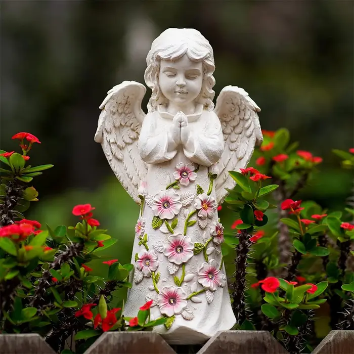 Statues extérieures de jardin solaire ange avec succulente – Figurine