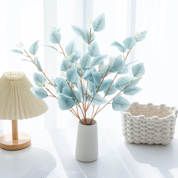Plantes artificielles, feuilles artificielles, eucalyptus à trois branches, bonsaï, décoration de la