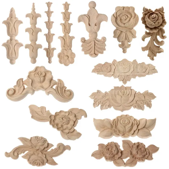 Appliques d'Angle en Bois Sculpté à Motif Floral pour Meubles