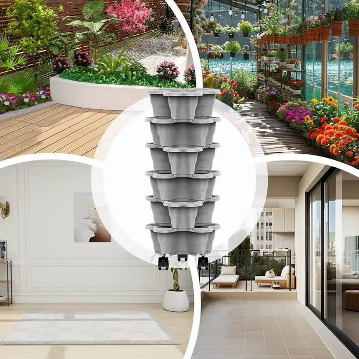 Jardinière verticale à 6 niveaux avec roulettes, pots résistants aux intempéries, empilables, pour l