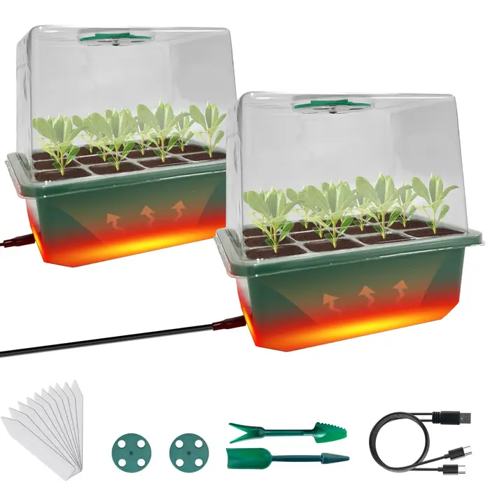 Kit de démarrage de graines avec chaleur intégrée, ensemble de plateaux de démarrage pour plantes à 