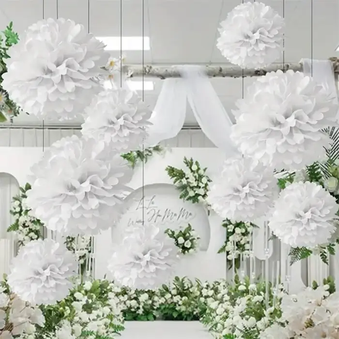 Boules de fleurs en papier blanc, décorations pour fête d'anniversaire et de mariage, 9 pièces