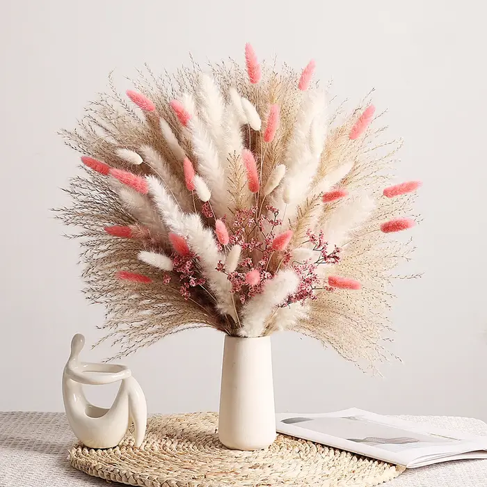 Bouquets de fleurs séchées de Pampas rose éternel