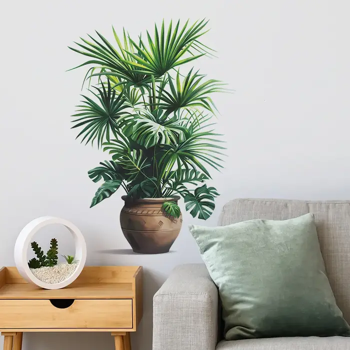 Autocollant mural plante verte en Pot
