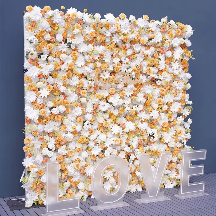 Rideau mural de fleurs artificielles Angela Flower A9077 Jaune Blanc 5D