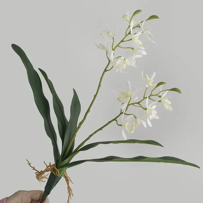 2 Branches de fleurs artificielles Phalaenopsis avec feuilles