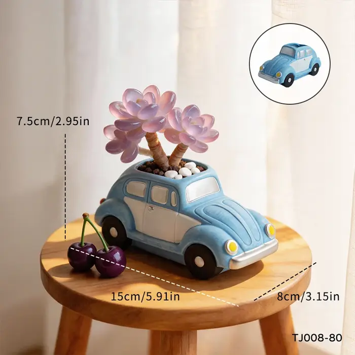 Pot de fleurs en céramique rétro en forme de voiture Beetle
