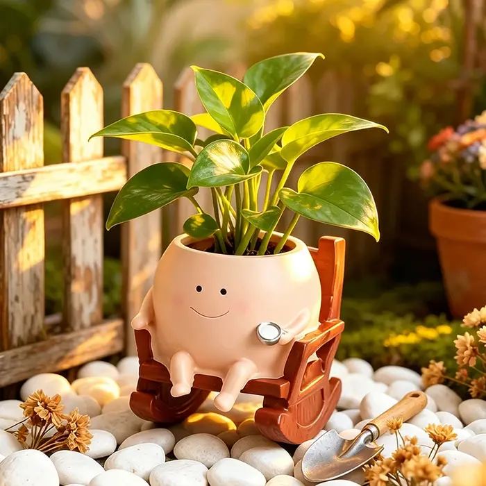 Pot de fleurs élégant en résine en forme de fantôme souriant