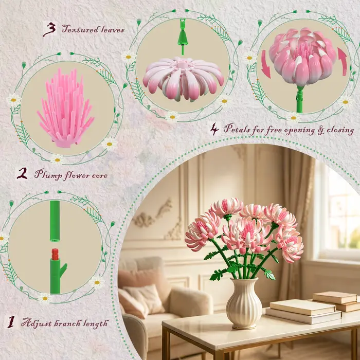 Bouquet de fleurs de chrysanthème rose en blocs de construction
