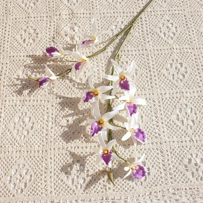 2 Branches d'Orchidées Artificielles Dendrobium à Toucher Réel, Faite à la Main, Simulation Exquise 